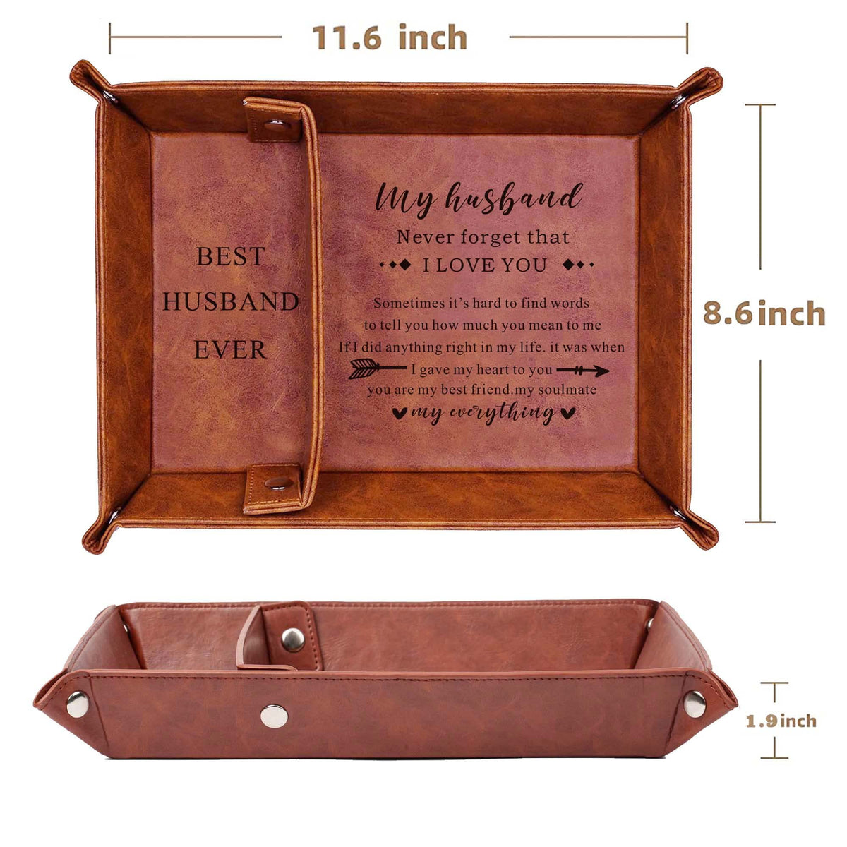 JUOOE Husband Birthday Gift for Husband PU Leather Tray Unique Anniversary Birthday Gifts from Wife Men Gift Ideas for Him (Brown for Husband)