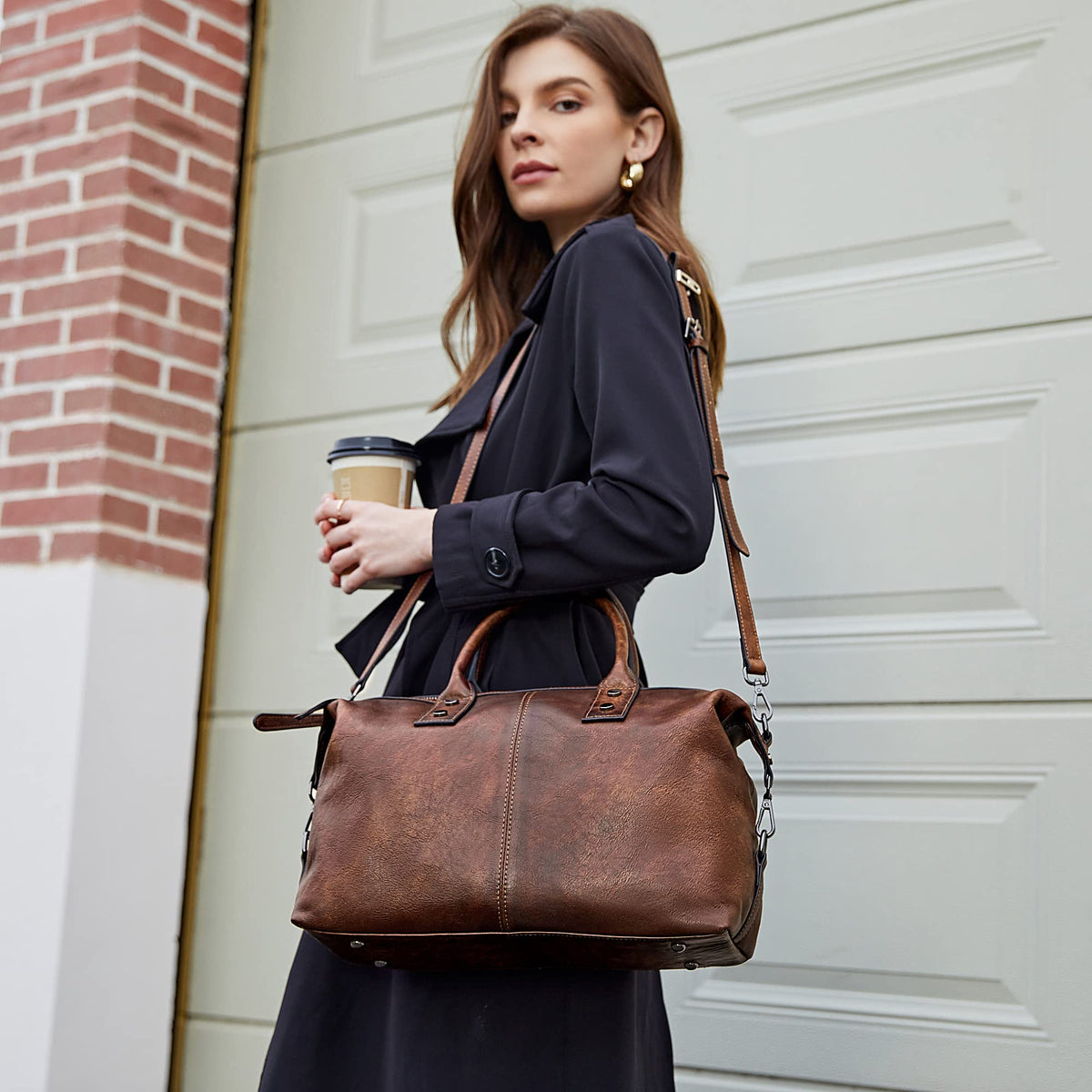 Iswee Shoulder Bag Satchel Purses Vintage Leather Handbags for Women Luxury Tote Purse Large Crossbody Bags Hobo (Coffee)