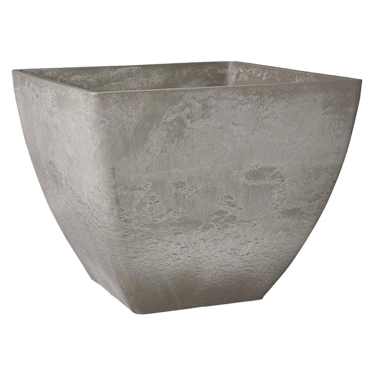 PSW Pot Collection 16x13 inch Plastic/Stone/Wood Composite Square Planter – No Drainage Hole (Drillable), Modern Indoor/Outer Pot for Flowers, Foliage, Succulents, Fairy Gardens, Cement Color