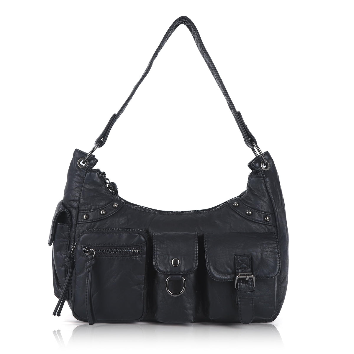 Angel Kiss Hobo Bag for Women Small, Soft Vegan Leather Shoulder Purses and Handbag with Multi-Pocket, Retro Tote Bag Crossbody with Top-Handle and Removable Strap,Black