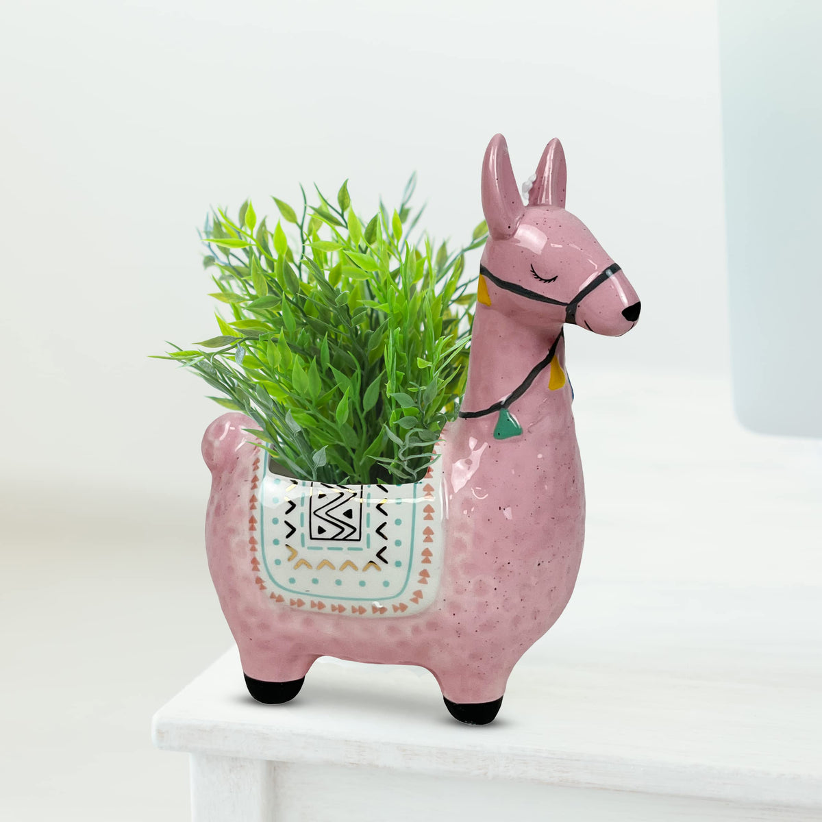 LLOTSA Llamas Ceramic Llama Planter for Succulent Plants Cute Alpaca Decor for Home, Office 8 1/2 Tall with Drain Holes Perfect for Cactus or Small House Plant Decoration (Pink)