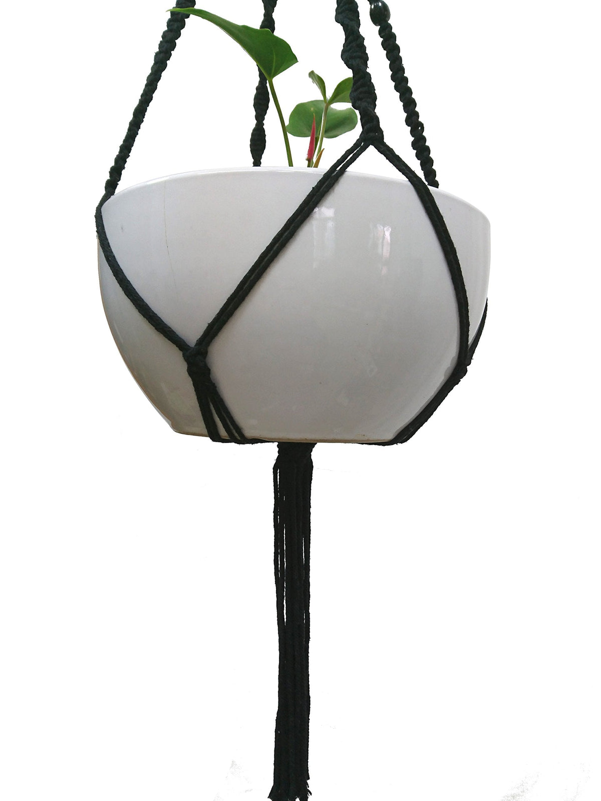 Macrame Plant Hanger & Holder, Hanging Planter 4 Legs Double Deck for 8 inch to 10 inch Two Pots Indoor Outdoor Hanging Planter Cotton Rope 67 Inch with Metal Ring (Cotton-Black)