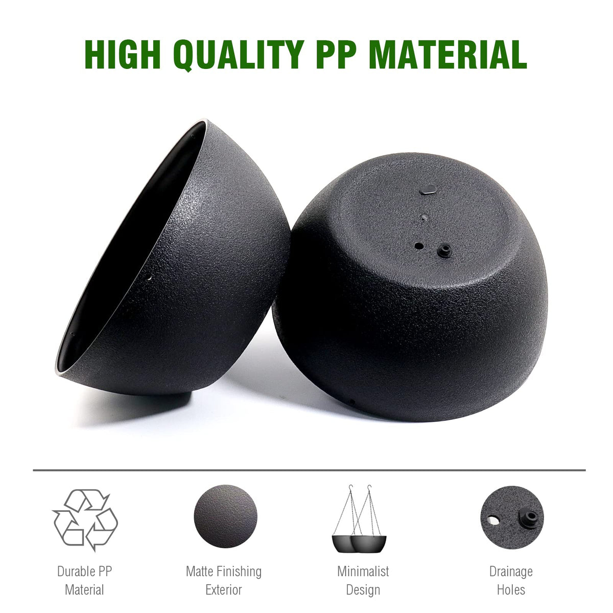 WSMKSZ 13 inch Large Hanging Planters Plant Pots for Outdoor Indoor Plants with Drainage Holes and Chain, 2 Pack Round Hanging Flower Pots for Garden Home Porch Decor, Black