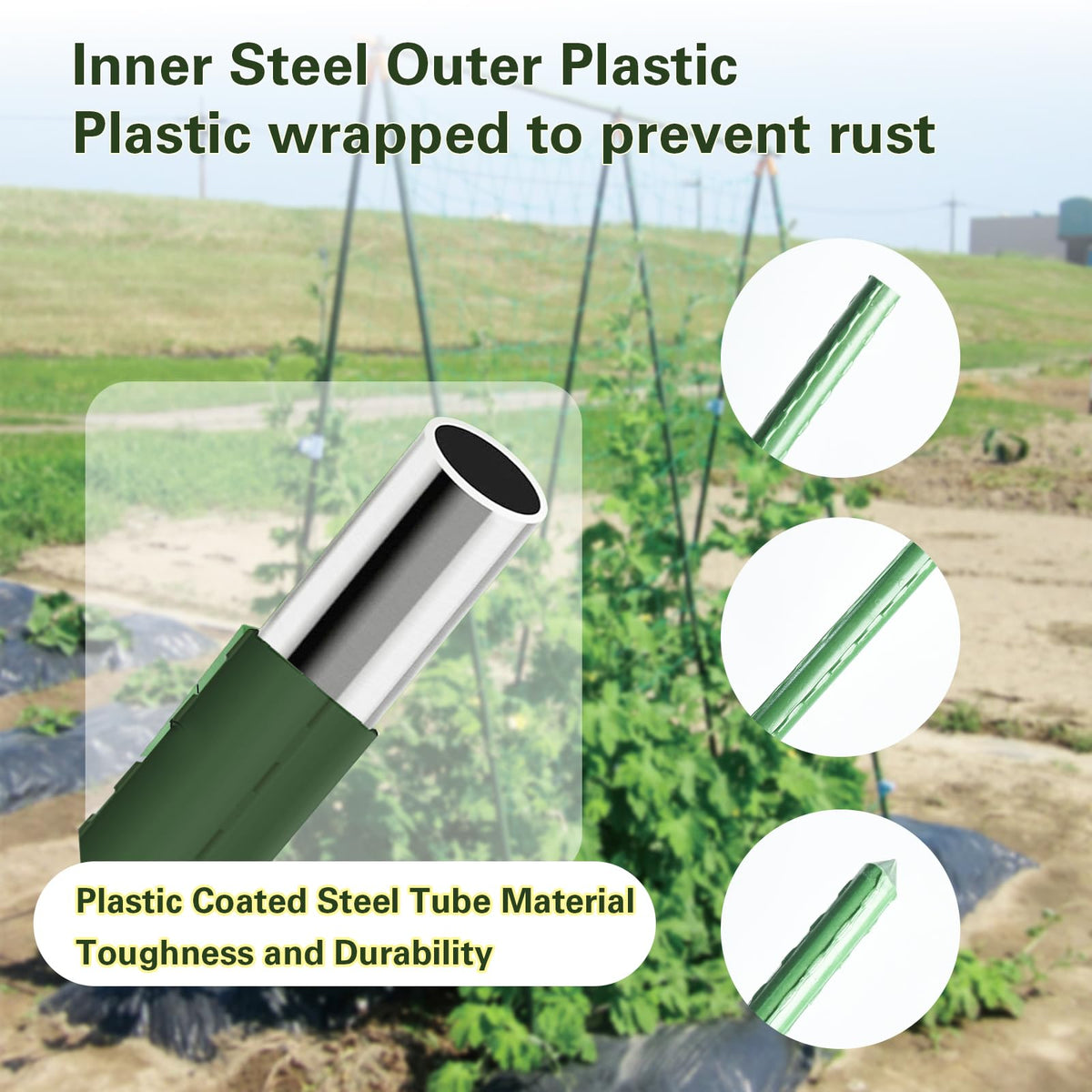 Sprigra Plant Stakes 36 inch, 3ft Steel Garden Stakes 25 Pack, Sturdy Plant Support for Climbing Plants, Tomatoes, Beans, Cucumbers, Peppers, Flowers, Potted, Strengthen and Stem to Grow Better