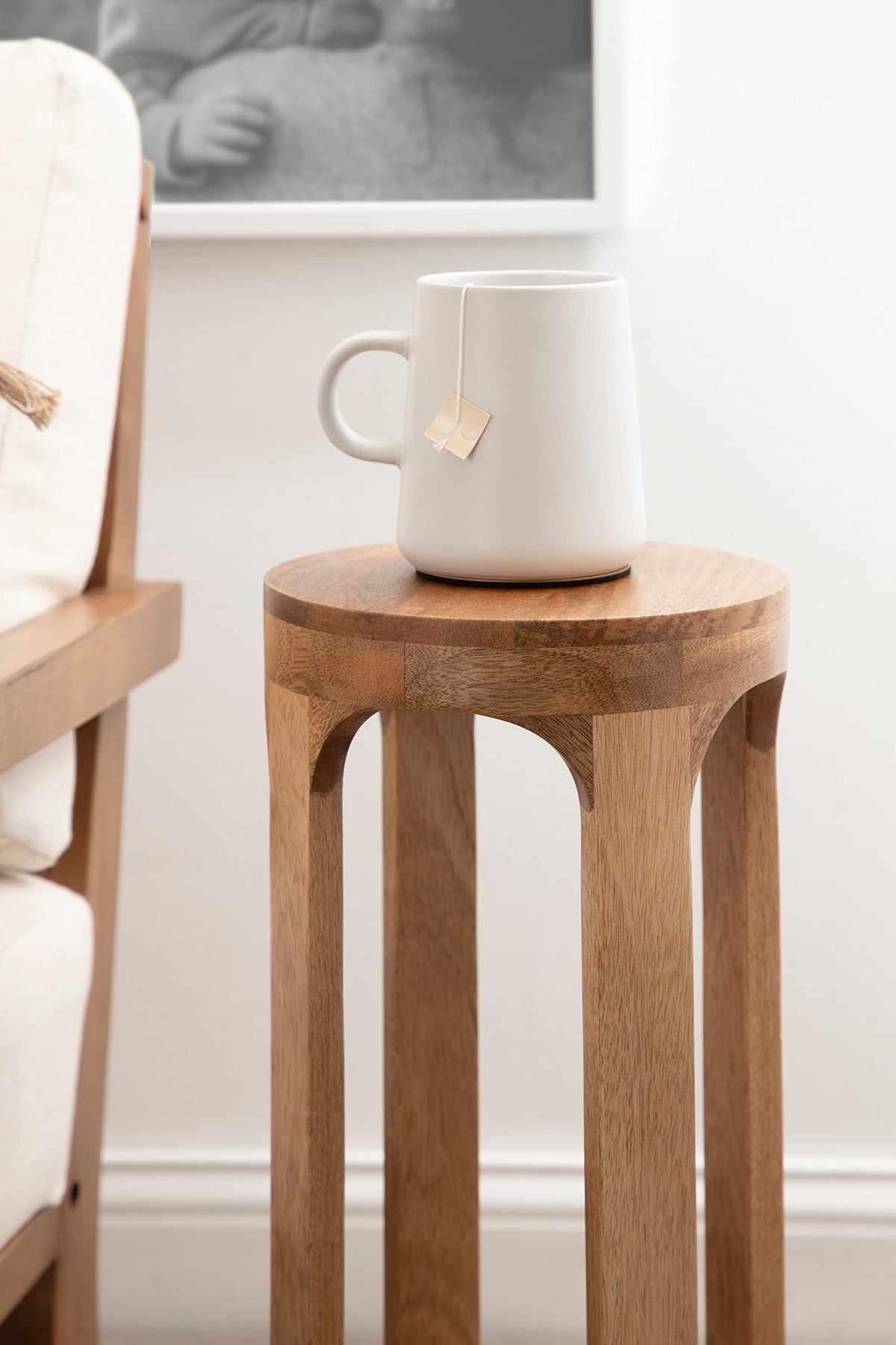 Kate and Laurel Dahl Wooden Round Drink Table; 8 x 23; Natural Brown; Transitional Boho Circle Wood Accent Pedestal Table for Living Room Plant Stand or Small Bedroom Nightstand