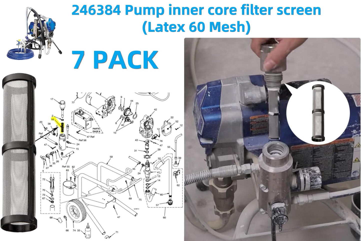 (5+7+7) Airless Spray Filter Set 246385 246384 287032 Compatible with Graco 390 395 490 495 495 595 3400 Airless Sprayer Paint Sprayer Parts,3 Kinds for graco Sprayer Filters and Gun Filter
