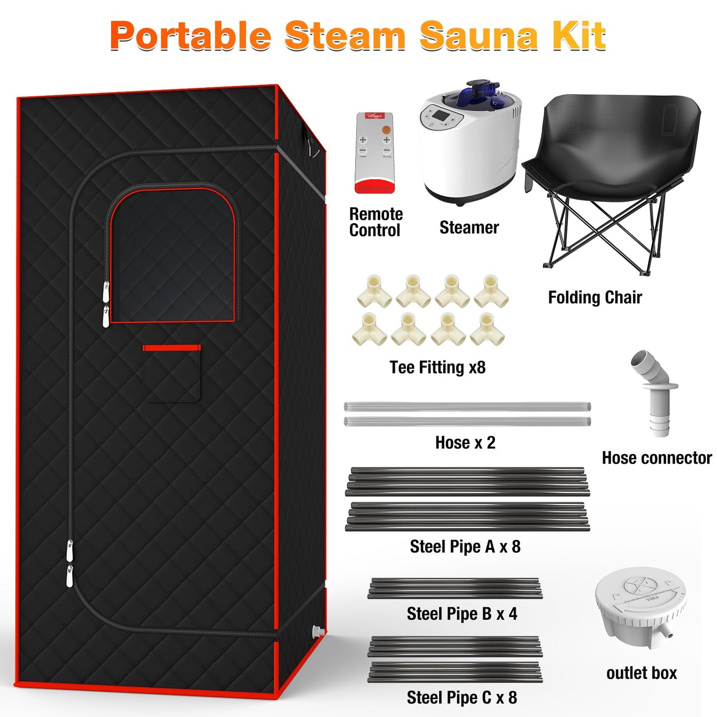 AgiiMan Portable Sauna Box - Home Steam Sauna, 3L Steamer, Folding Chair, Remote Control, Red, 2.6'x 2.6' x 5.9'