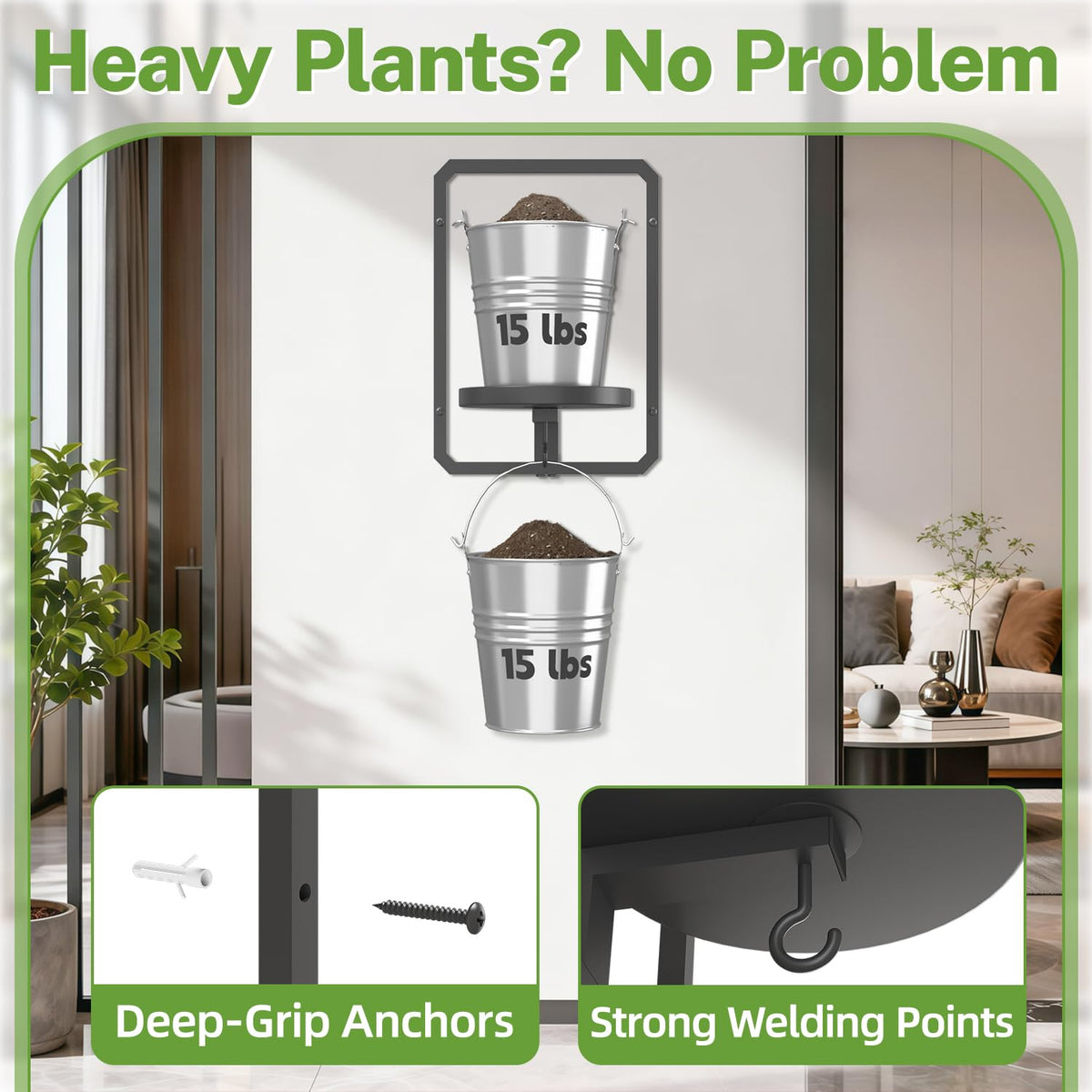 iDavosic.ly Wall Plant Picture Frame Holder Set of 3 with 3 Grow Light for Indoor, Metal Stand with Hanging Hooks, Space Saving Floating Flower Display Decor (Pots/Chains/Plants Not Included)