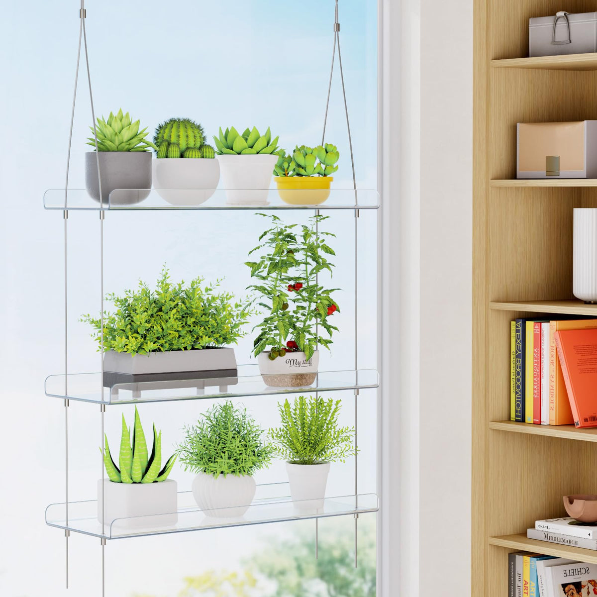 Lifewit 3-Tier Window Plant Shelves 15", Acrylic Adjustable Hanging Floating Shelf, Window Sill Extender for Succulent Plants, Micro Greens, Seed Starter Pots, Herb Planters 38 x 15 cm/15x6
