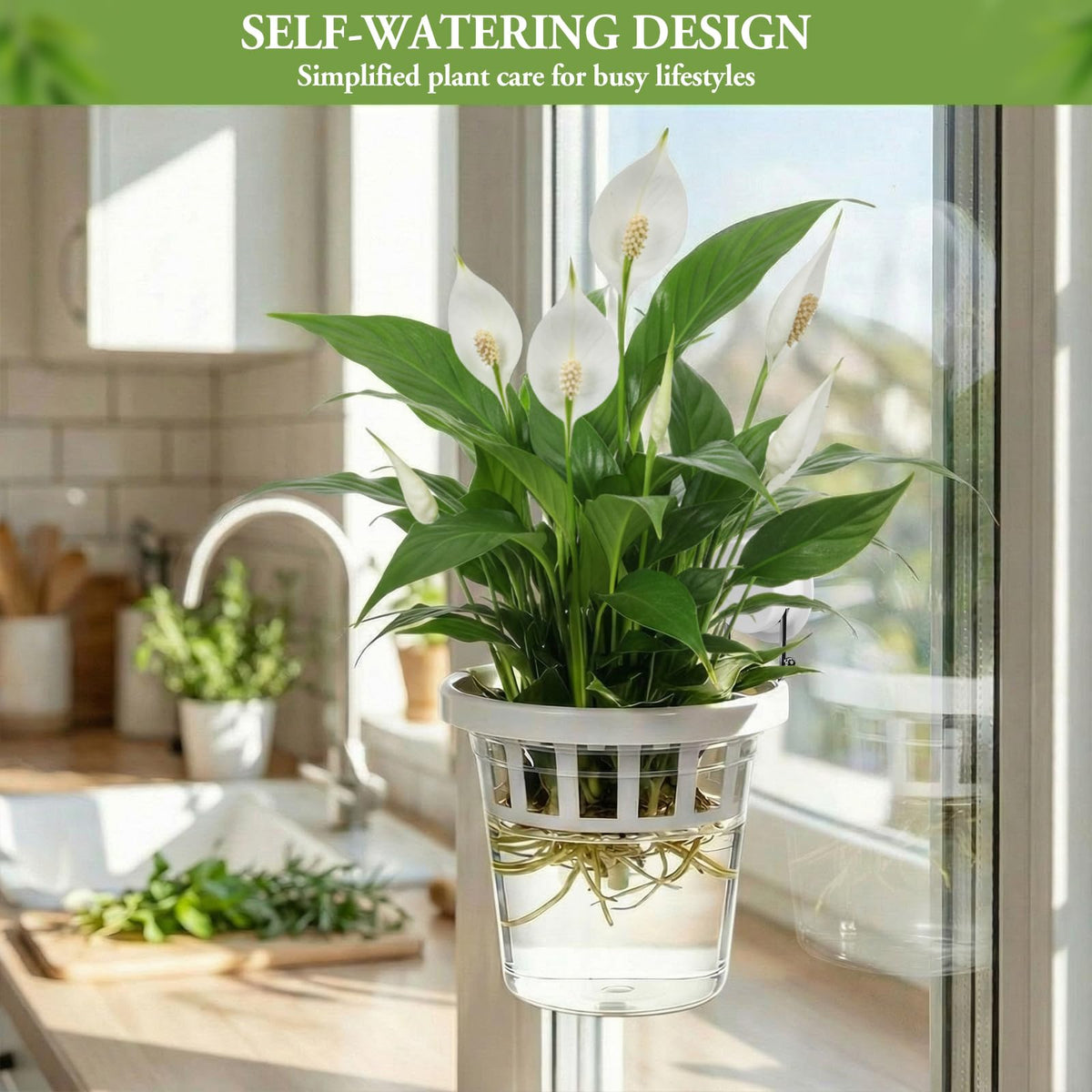 Teecyhooo 4 Set Window Propagation Stations Plastic Wall Hanging Planter with Suction Cups Clear Self Watering Window Mounted Plant Pots for Indoor Plants Bathroom Living Room Office Decor Gift