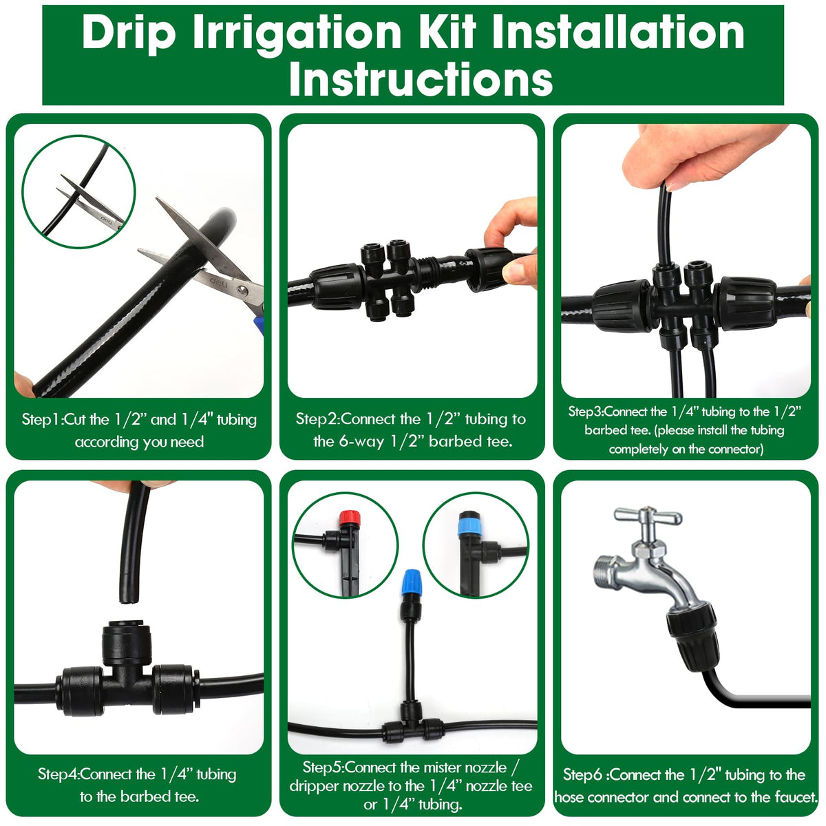 Drip Irrigation Kit, Flantor 190FT Greenhouse Drip Irrigation System Adjustable Garden Watering System with 1/2" & 1/4" Irrigation Tubing, Patio Misting Plant Watering System for Garden and Lawn