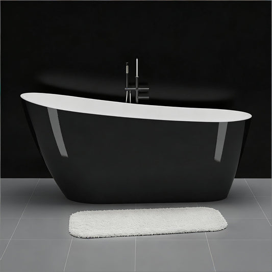 67 Inch Freestanding Bathtub, Soaking Tub, Acrylic, Deep Upright Bathtub with Built-in Drain and Overflow, Contemporary Free Standing, Black Elegant Finish