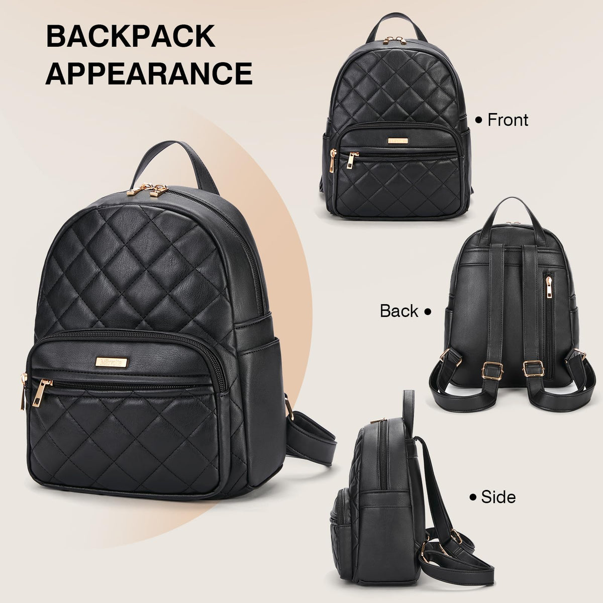Marvolia Mini Backpack for Women - Vegan Leather Small Backpack Fashion Backpack Purse for Travel Work Shopping - Black