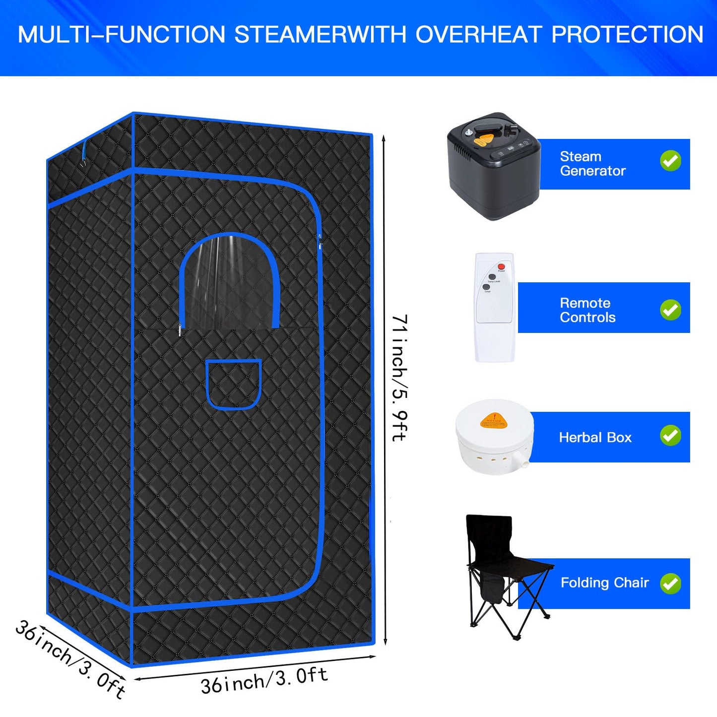 Mirrostory Portable Steam Sauna for Home, Full Body Sauna Box, Personal Sauna Steam Sauna Tent at Home Spa with 3L 1200W Steamer, Home Saunas Room for Gym, Pilates, Garage, Size of 71"x36"x36"(Black)