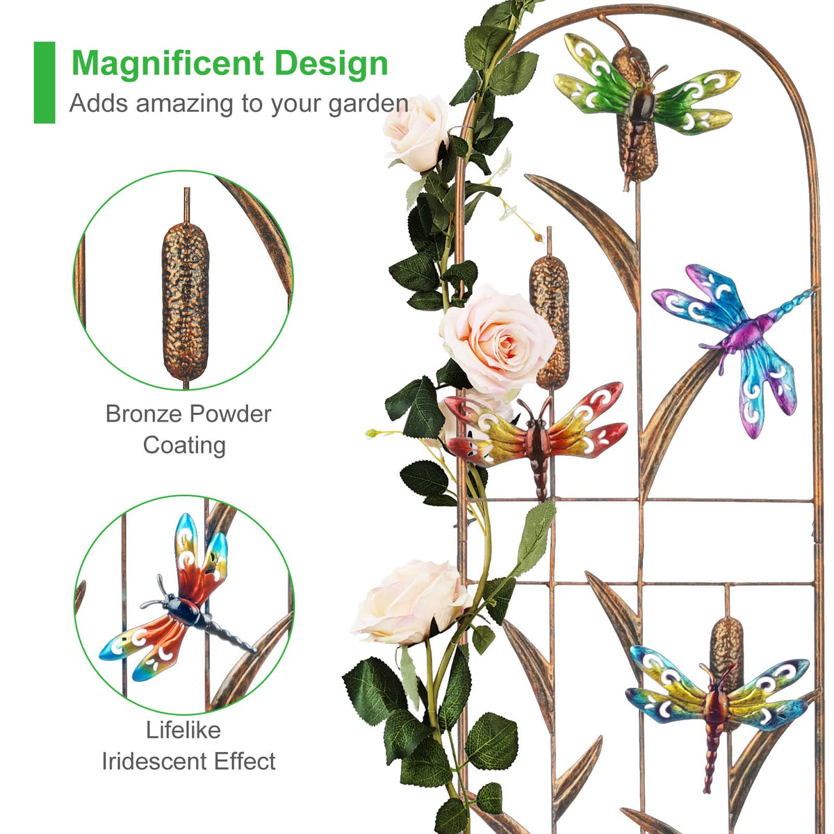 SUNNYPARK Set of 2 Dragonfly Metal Garden Trellis for Climbing Plants, Decorative Vegetables Flowers Vine Trellis for Outdoor Patio 60'' H x 11'' W