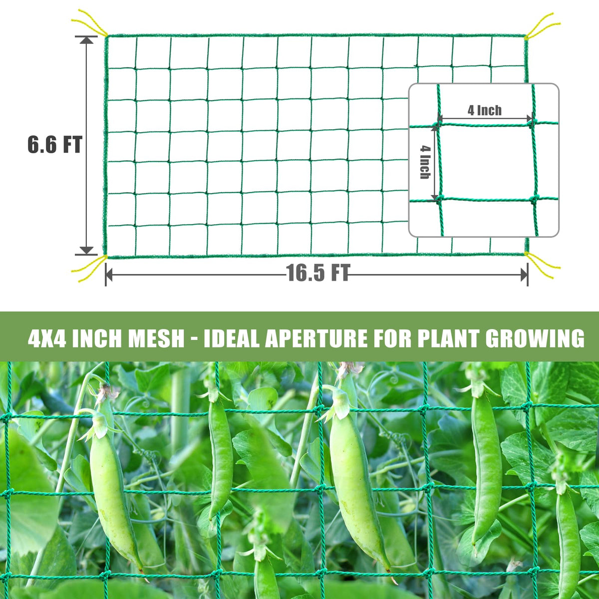 Trellis Netting, Heavy Duty Garden Netting for Trellis for Climbing Plants Outdoor, 16.5x6.6Ft Plant Netting for Cucumber, Tomato, 27 Strands & 4x4 IN Mesh, Grow Net for Vine, Fruits, Vegetables, Bean