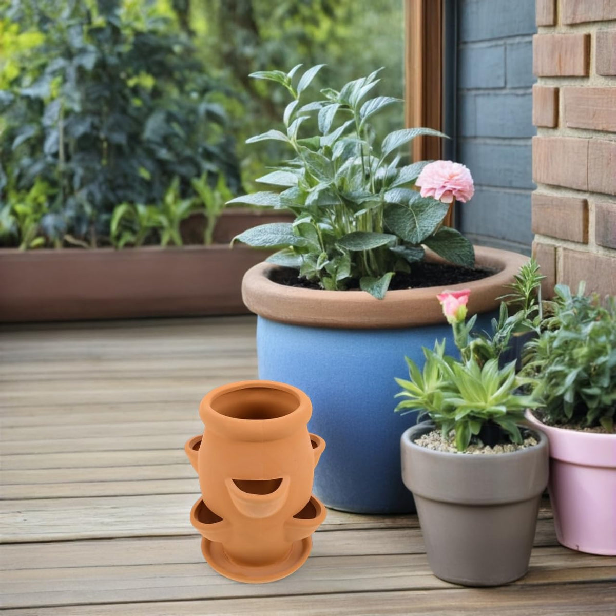 Toyvian Strawberry Tower Planter Pot - Ceramic Multi Pocket Planting Pot for Succulents Strawberries and Small Flowers - Lightweight Indoor Outdoor Decorative Flower Container