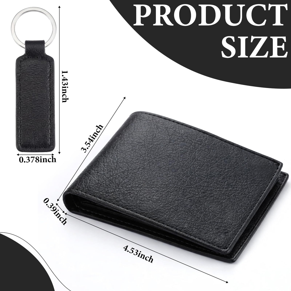 Frienda 12 Sets Fathers Day Black Leather Photo Wallet and Keychains for Men PU Leather Bifold Wallets with Pockets Gifts Church Bulk for Husband Son Dad