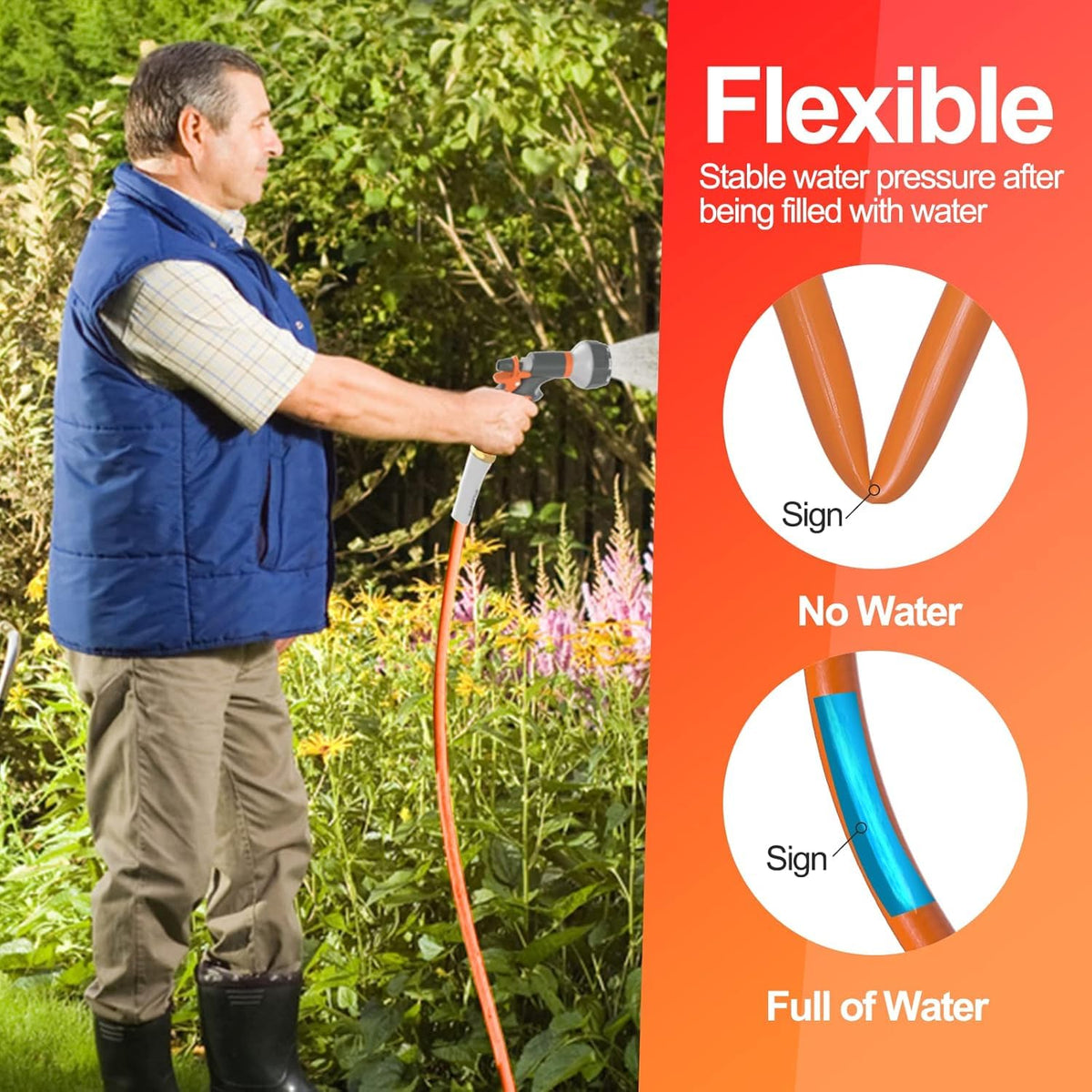 SPECILITE Garden Hose 50 ft x 5/8 in Heavy Duty, Flexible and Lightweight Water Hose, Burst 600 psi, Kink-less Hybrid Rubber Hose for Backyard, 3/4'' Brass Fittings