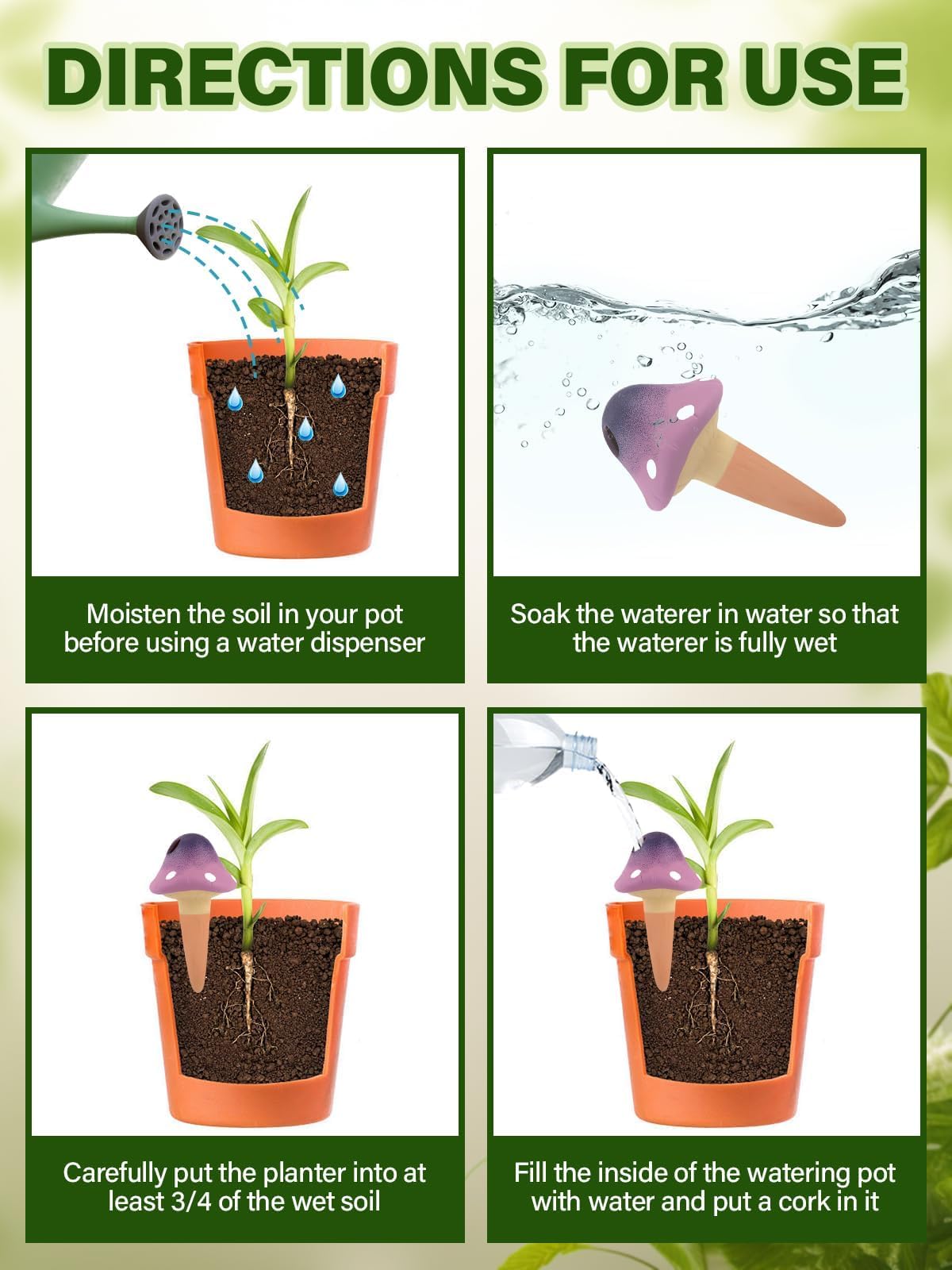 4Pcs Plant Watering Globes, Kalolary Self Watering Spikes Terracotta Drip Water Stakes Irrigation Watering Bulbs for Pot, Indoor, Outdoor, Vacation ﻿(Gradient Mushroom)
