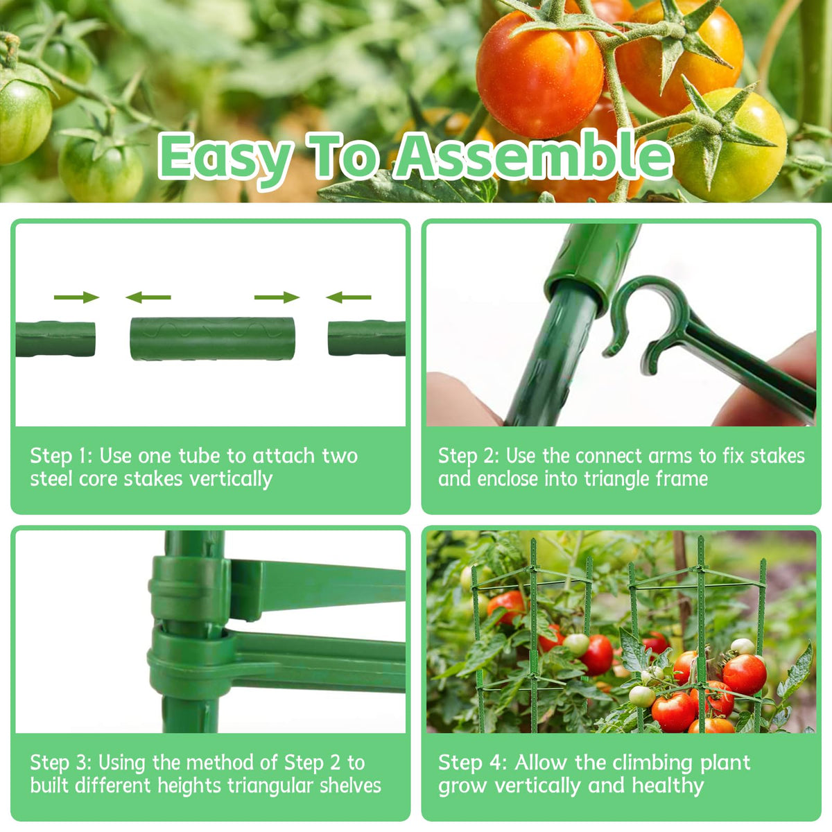 Riare 4 Pack 4 FT Tomato Cages for Garden- 48inches Heavy Duty Tomato Stakes and Supports, Adjustable Tall Tomato Plant Support Trellis for Pots, Raised Garden Bed, Climbing Vegetables Plants