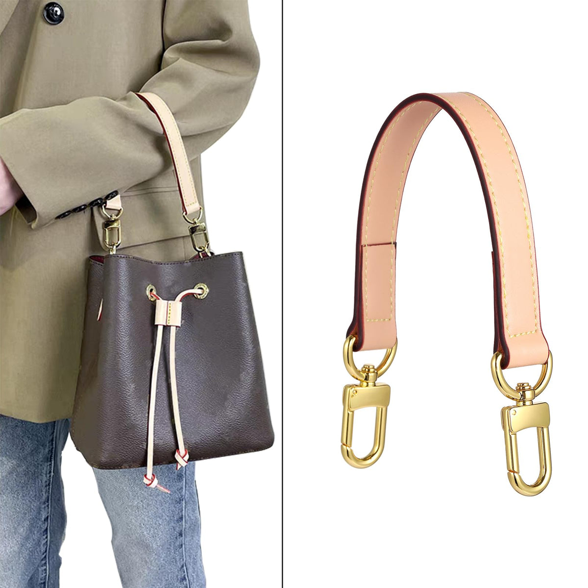 YAZHIMI Genuine leather purse Handle compatible with Neonoe for Metis Noe BB NM Beaubourg Hobo (Beige-purse handles)