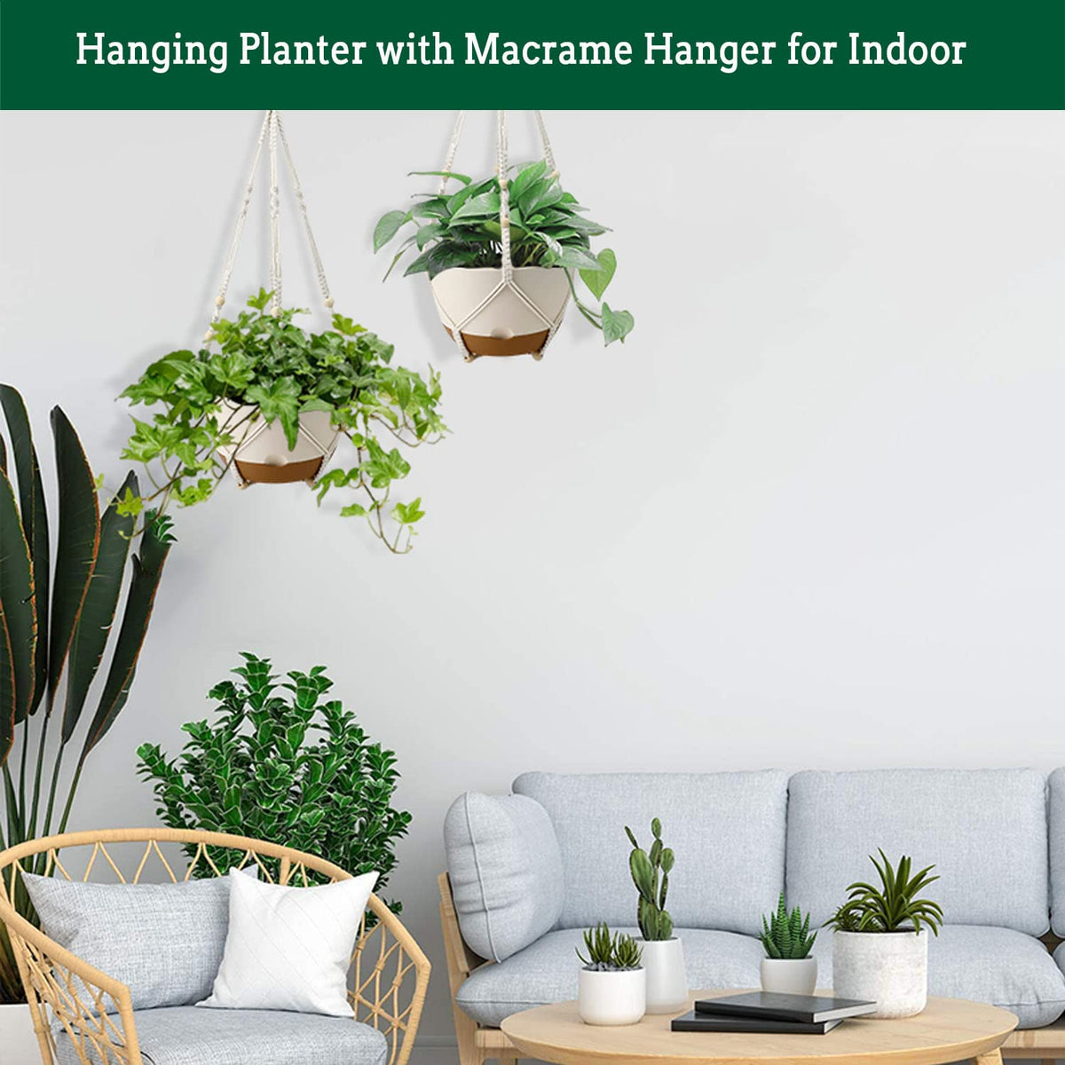 Koalaime Hanging Planters for Indoor Plants, 2 Pack 10 Inch Self Watering Pots with Macrame Plant Hanger, Hanging Baskets Holder for Outdoor Garden Home Ceiling Window Decor