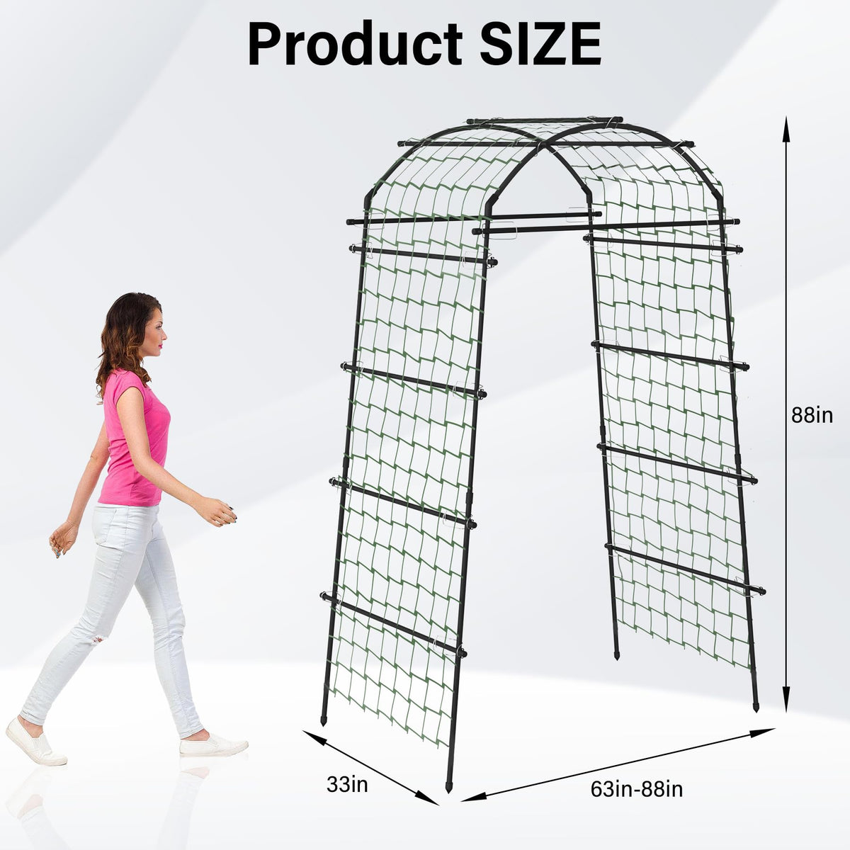 Toriexon Garden Arch Trellis for Climbing Plants, Adjustable Tunnel Trellis 7.4FT Tall & 2.8 FT Depth, Metal Plant Support Garden Trellis Arch for Outdoor Climbing Vine,Vegetable, Fruit, Flower