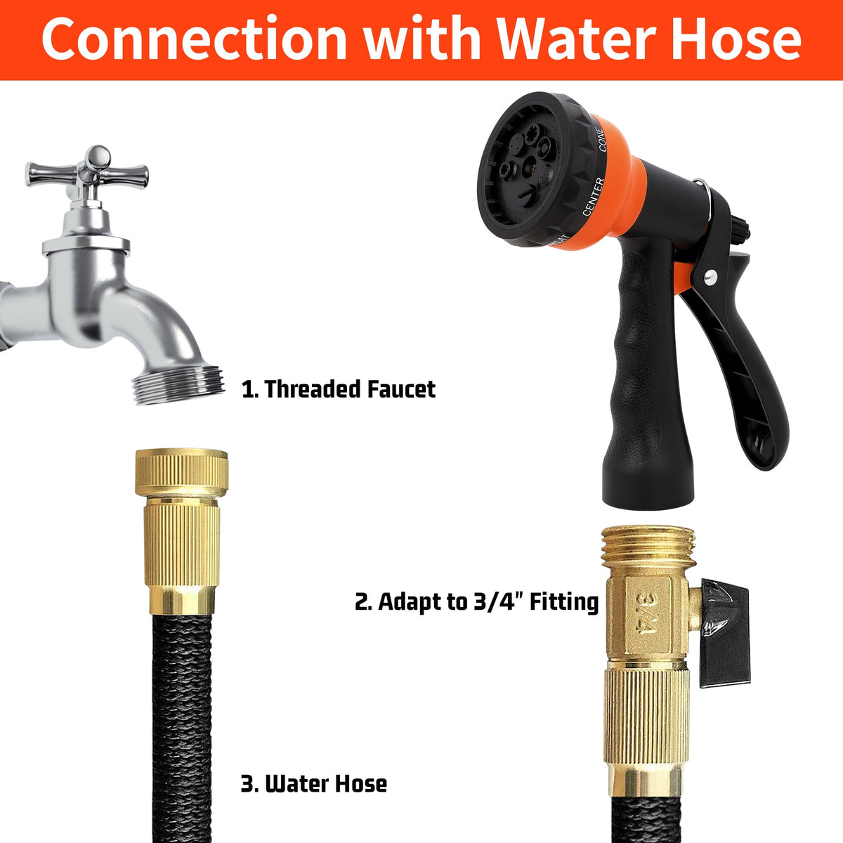 NEXCOVER Hose Nozzle 4PK, Garden Hose Nozzle with 7 Adjustable Watering Patterns, ABS Hose Nozzle Sprayer, Non-Slip Water Spray Nozzle for Watering Plants & Lawns, Cleaning, Washing Pets & Cars