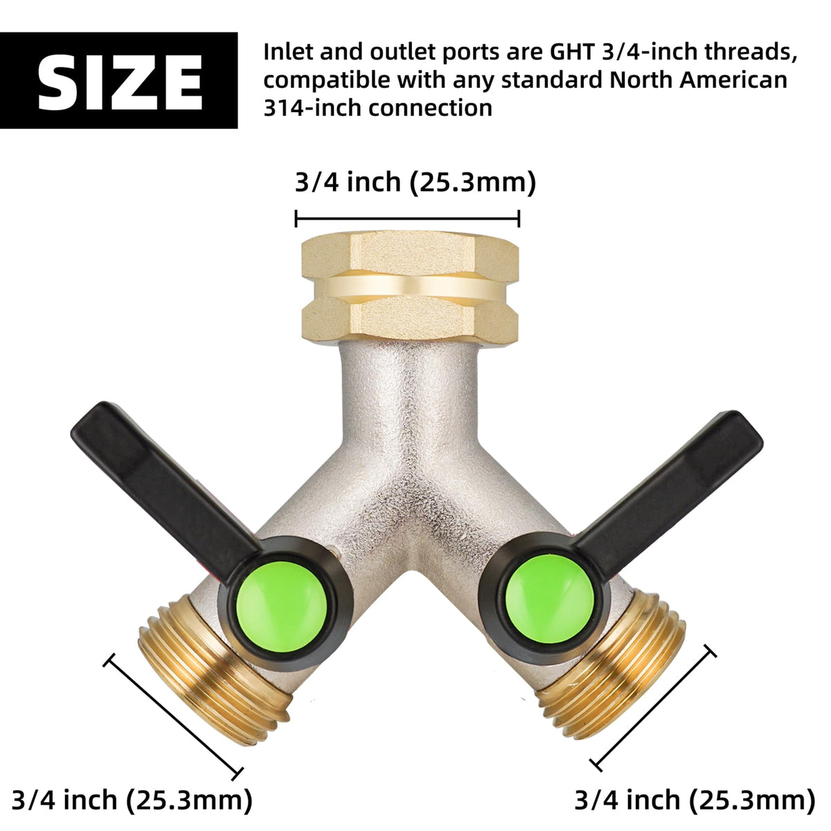 DINGBAI Hose Splitter,Garden Hose Splitter 2 Way,Y Adapter for Water Hose, Faucet Splitter, 2 Way Heavy Duty Brass Splitter，Outdoor Faucet Splitter,with Long Handle.
