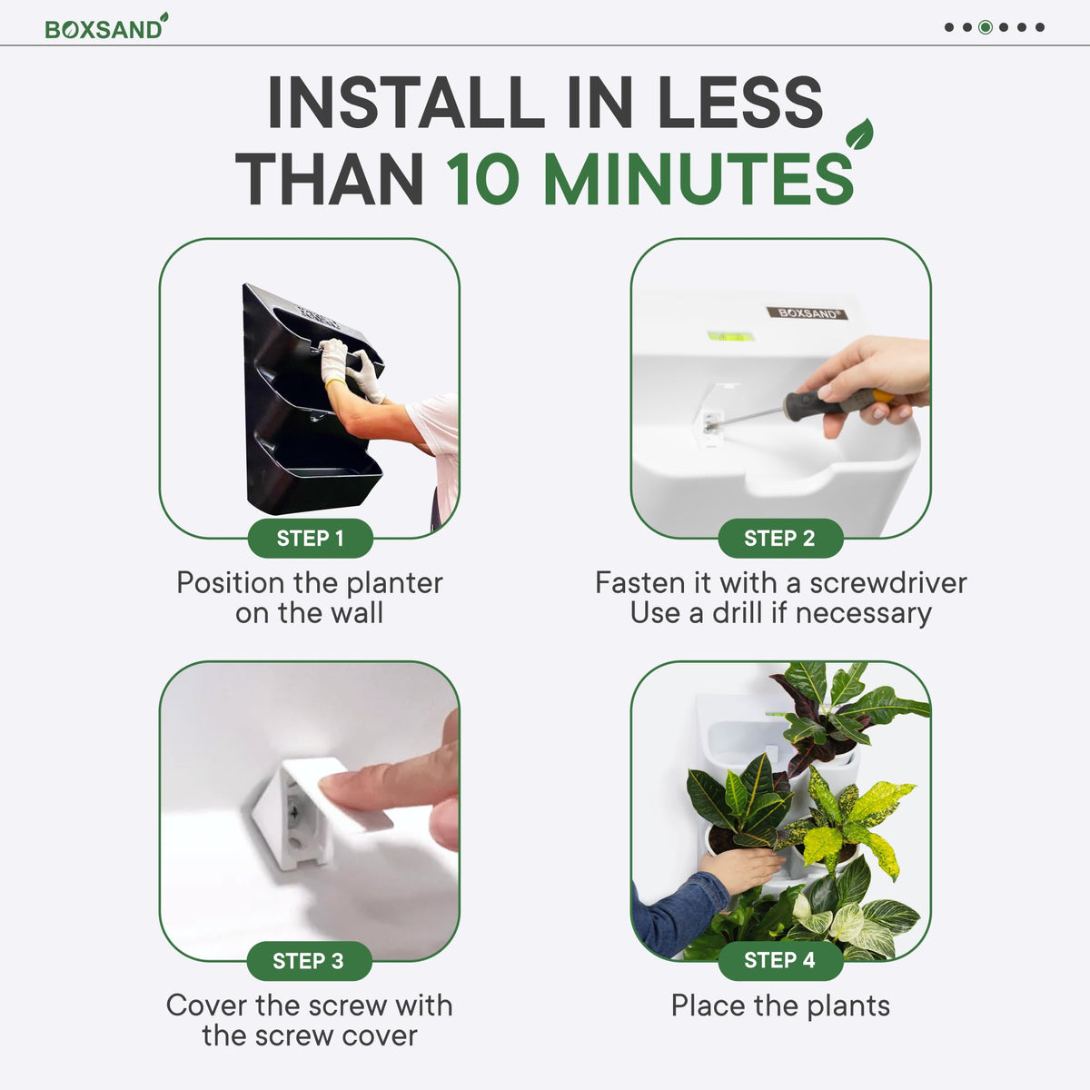 BOXSAND-24 Vertical Wall Planter (24"x50", Black with Round Pots) – Living Wall for 24 Plants, Indoor/Outdoor Vertical Garden System, Easy 4-Screw Install