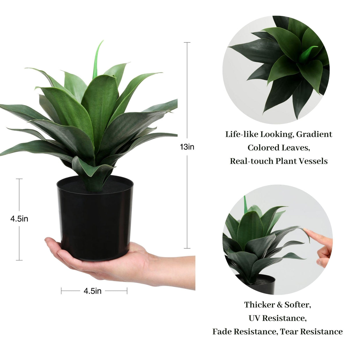 JUSTOYOU 14" Large Artificial Succulent Faux Agave Plant in Pot, Fake Potted Desk Plant Realistic Greenery Artificial Plants for Indoor Office Home Decor Bathroom Kitchen Shelf (Dark Green)