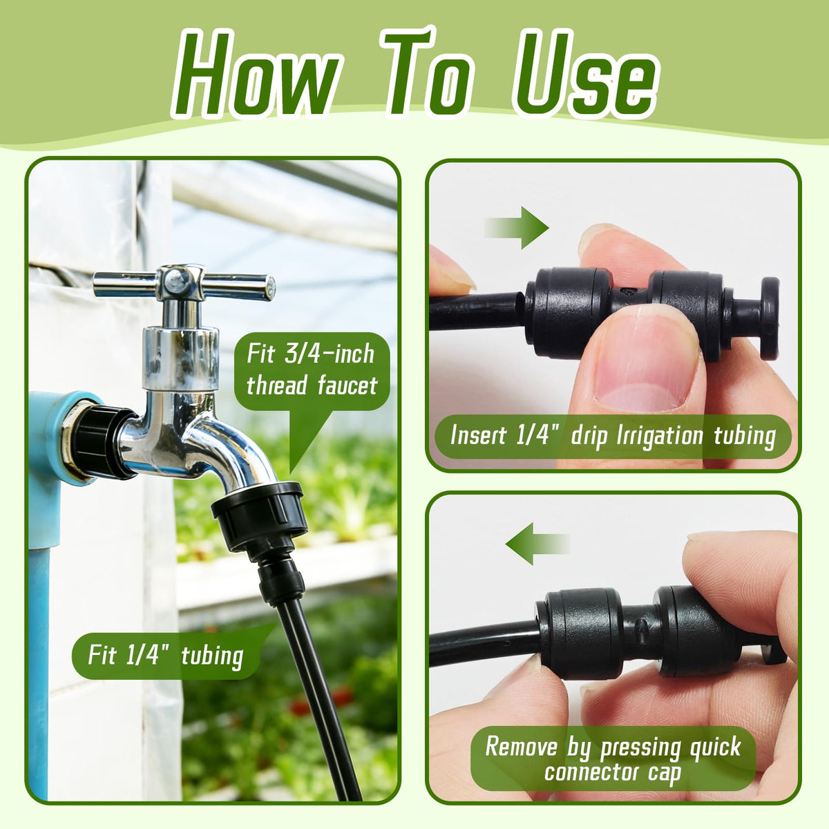 47 Pack Quick Connect 1/4" Drip Irrigation Fittings Kit, 1/4'' Drip Irrigation Tubing Push-to-Fit Connectors Parts- 5 Shut Off Valve, 10 Tees, 10 Couplings, 10 Elbows,10 End Plugs, 2 Faucet Adapters