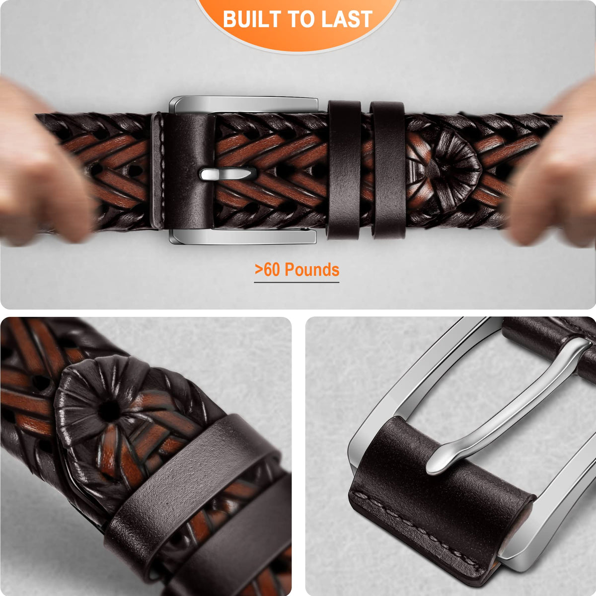 bULLIANT Mens/Women belts, Leather Woven braided belts for Men Casual Jeans Golf,Anyfit,Gift boxed