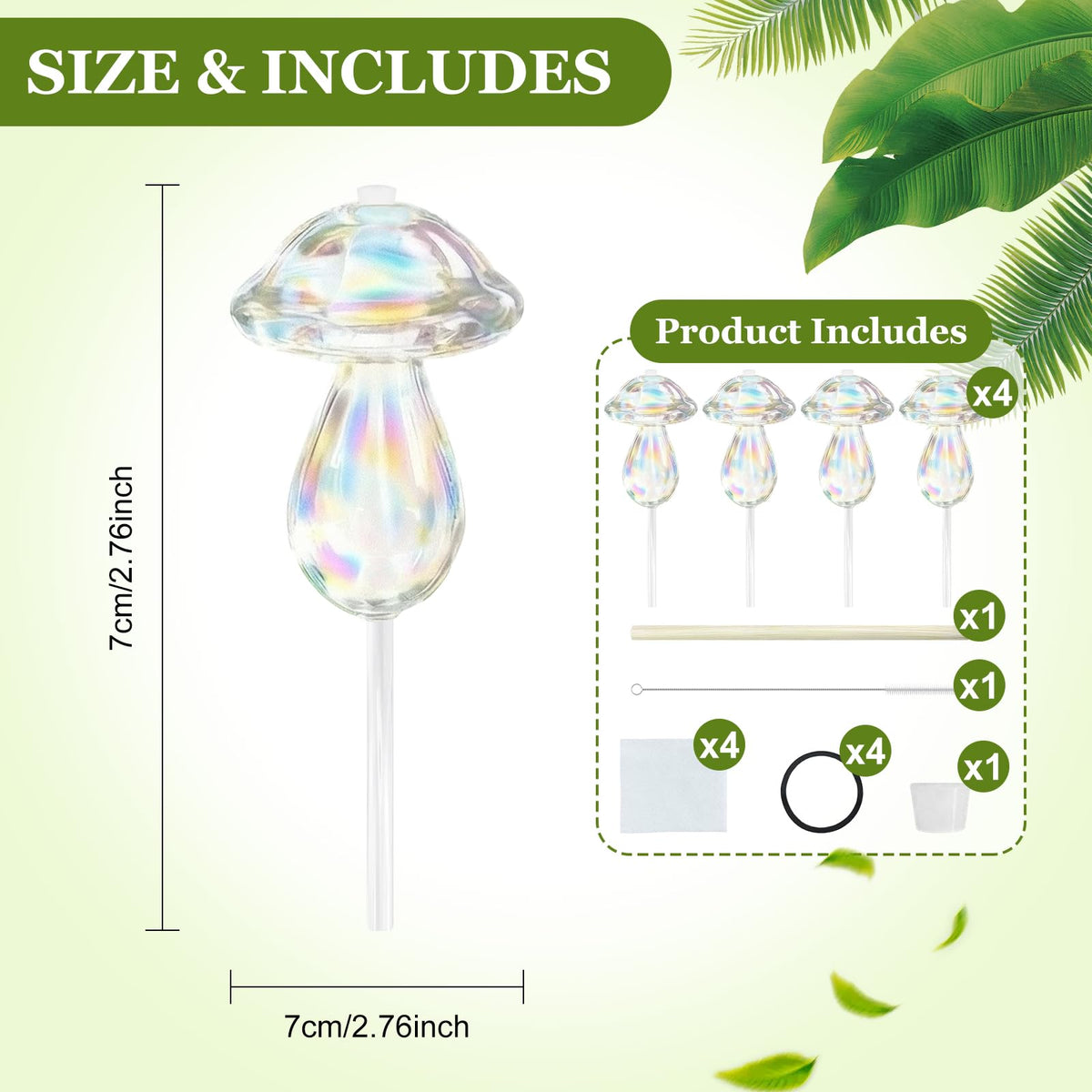 youcoscos 4pcs Plant Watering Globes Self Watering Planter Insert Devices,Glass Watering Bulbs Mushroom Pattern Watering Globes for Indoor Plants Top-Fill Watering Rainbow Colors (Mushroom with Hole)