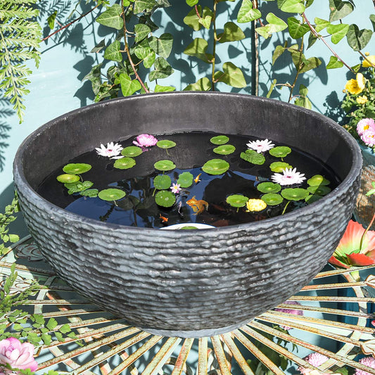 Sungmor Large Garden Bowl Planter Water Plant Pot, Miniature Landscaping Succulent Planter, 15.6 Inch Marble Texture Water Lily Pots, Small Fountain Base Mini Fish Pond Bird Bath
