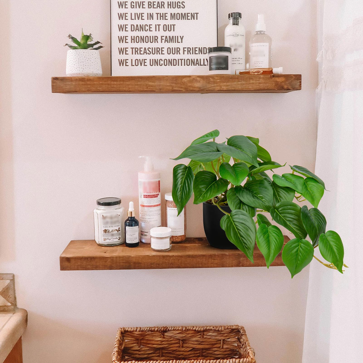 DILATATA Fake Plants Indoor 8 Inch Artificial Pothos Plant in Black Plastic Pot - Faux Potted Pothos Plant for Home Aesthetic Decor Living Room Shelf Office