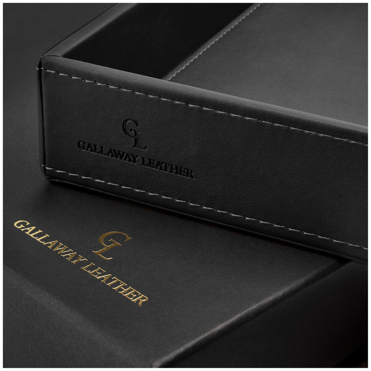 GALLAWAY LEATHER Valet Tray for Men - Nightstand Organizer EDC Tray for Wallet and Keys - Dresser Leather Catchall Dump Key Tray - Bedside Table Tray Organizer Key Bowl for Entryway Table (Black)