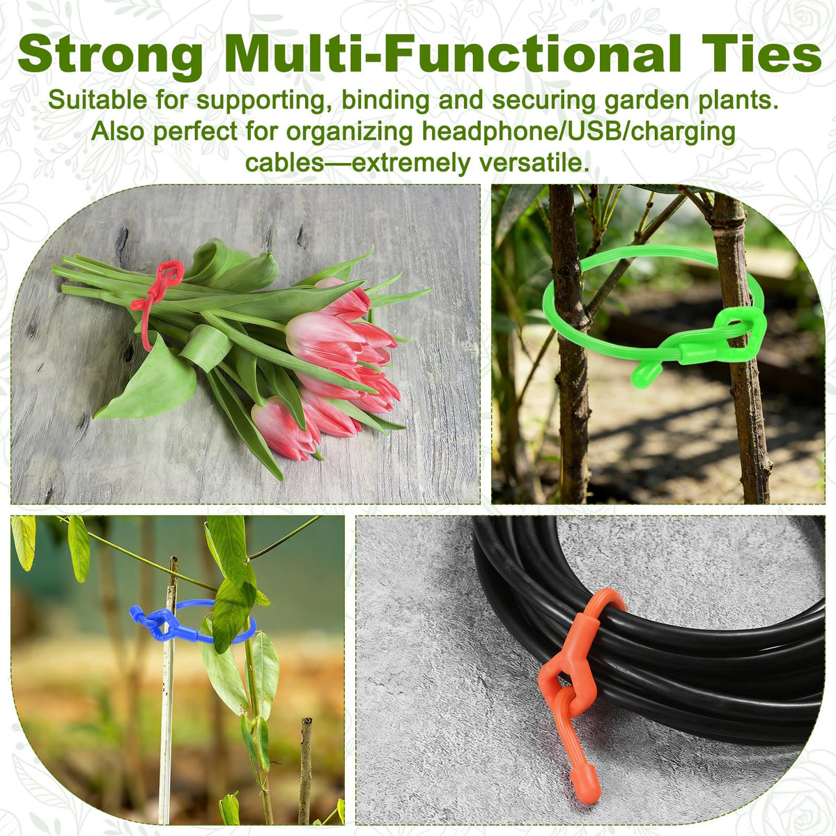 M METERXITY 12-Pack Adjustable Plant Ties, 8inch/20.32cm Silicone Flexible Multi-Function Sturdy Garden Twist Tie for Plant Support/Tree/Shrub/Vine, Reusable Support Twine [Black]