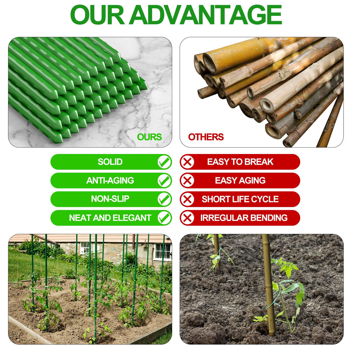 WAENLIR Garden Stakes 57 inch 4.8ft Sturdy Tomato Stakes, Plant Stakes for Outdoor Plants, Metal Plant Support Sticks for Gardening, Pack of 30