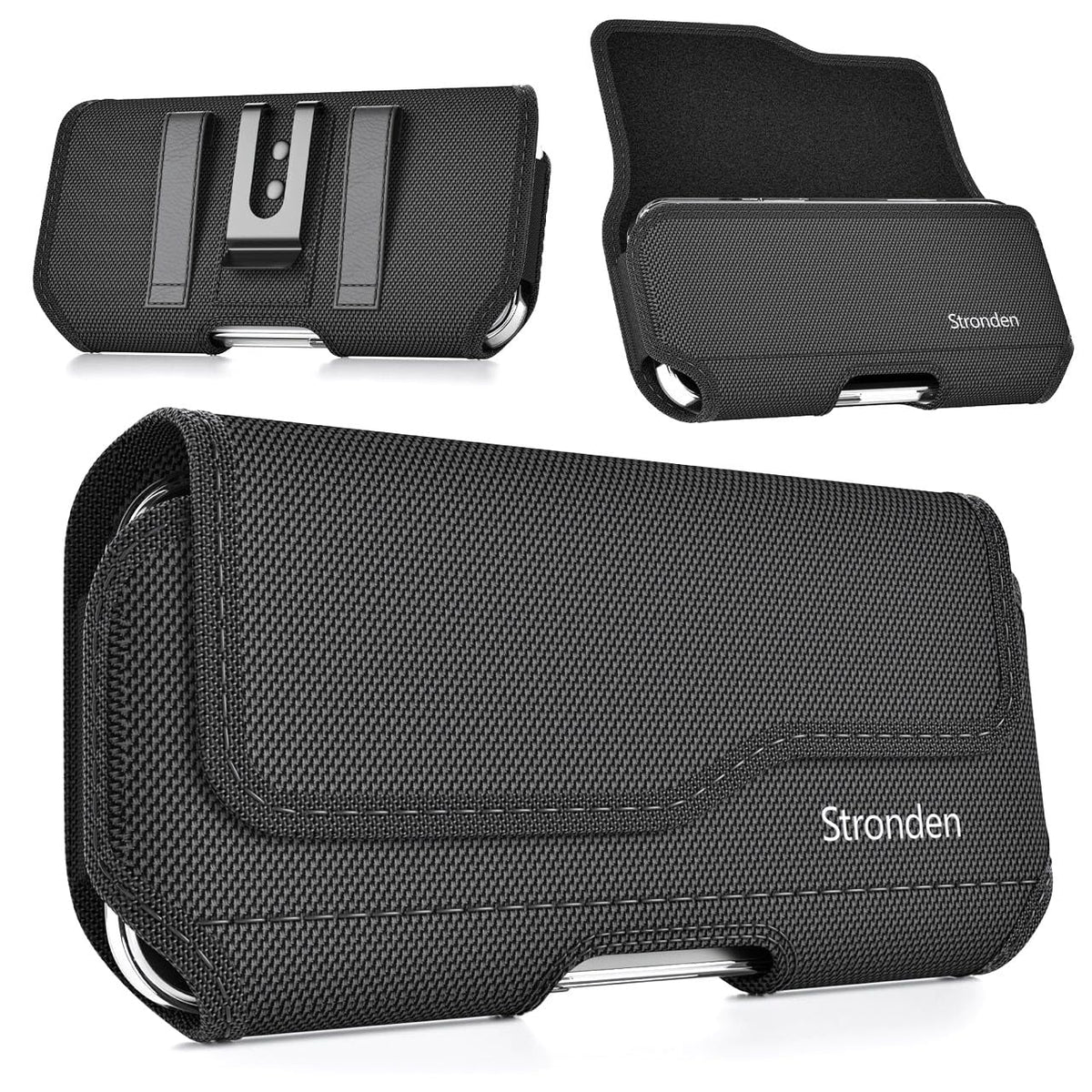 Stronden Magnetic Closure Holster for iPhone 17 Pro, 17e, 17, 16 Pro, 16, 16e, 15, 15 Pro, 14, 14 Pro, 13, 13 Pro, 12, 12 Pro - Military Grade Nylon Pouch with Metal Belt Clip & Loop (Fits Slim Case)