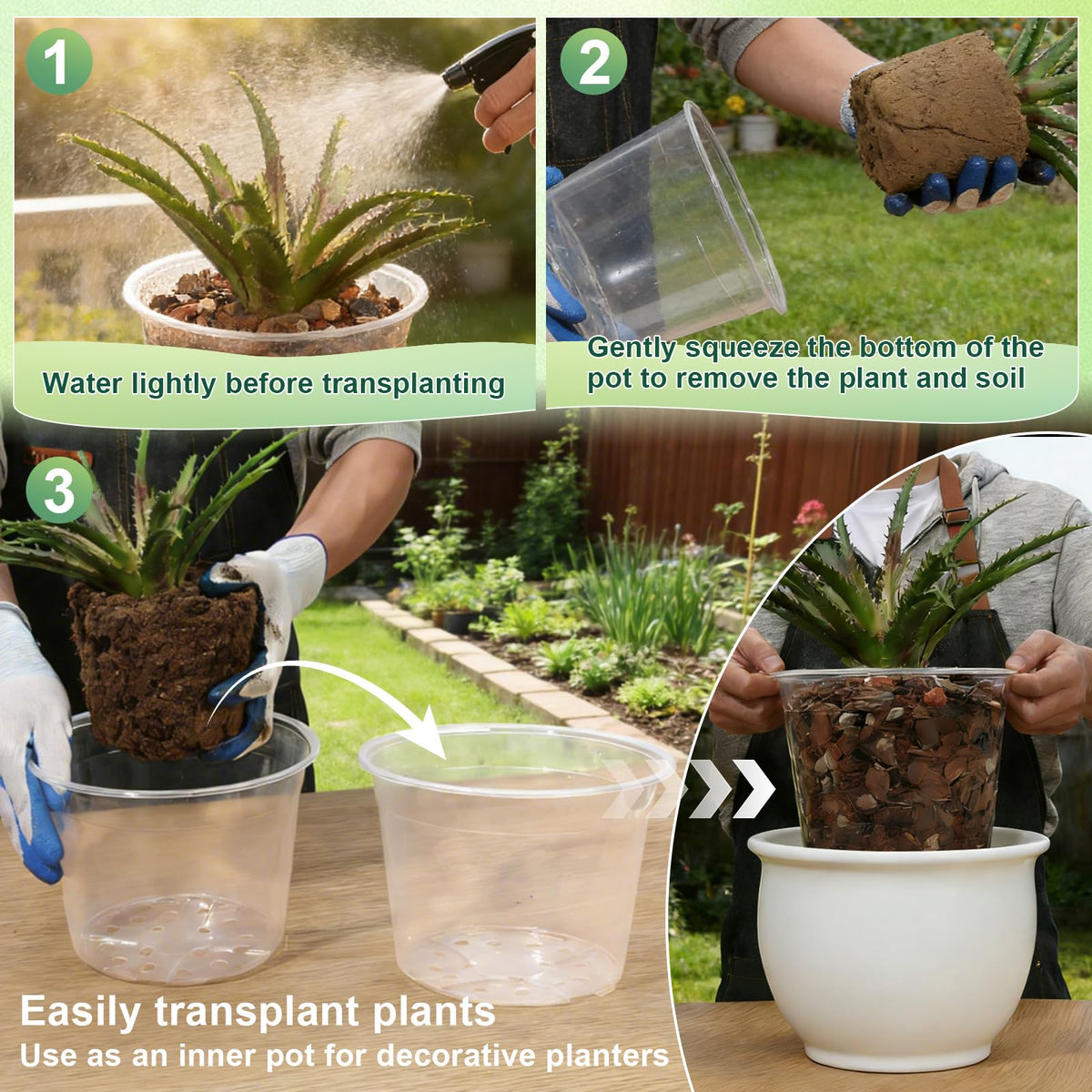 GUGEMEI 12 Inch Clear Nursery Pots with Drainage Holes, 4 Pack Flexible Large Plant Pots for Plants, Plastic Clear Nursery Pots for Seedling, Shrubs, Herbs, Flowers, Vegetables