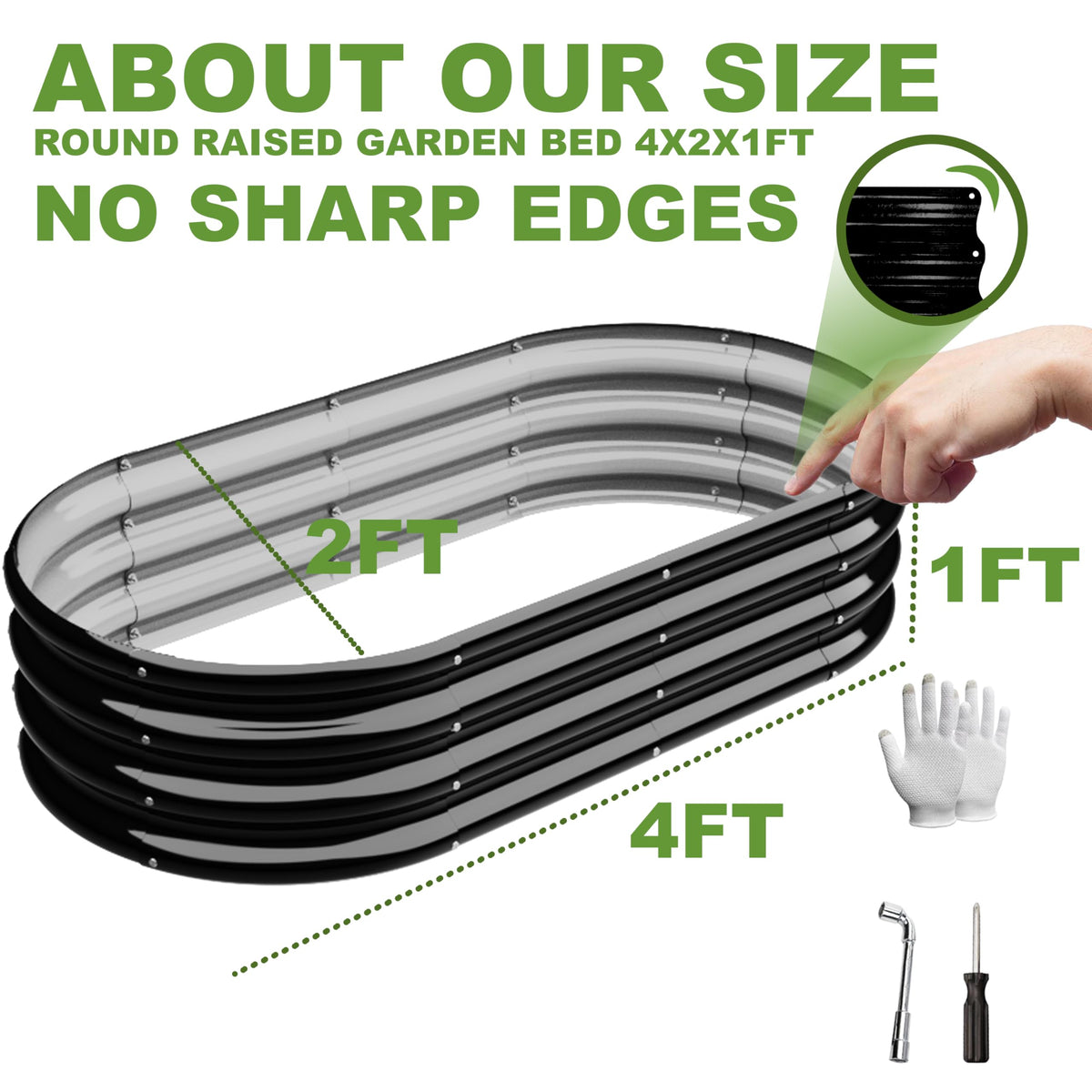 ATRANURE 2Pcs 4X2X1ft Oval Raised Garden Bed Kit,Galvanized Raised Garden Beds Outdoor, Metal Planter Box Steel Kit Flower Herb,Vegetables..Black
