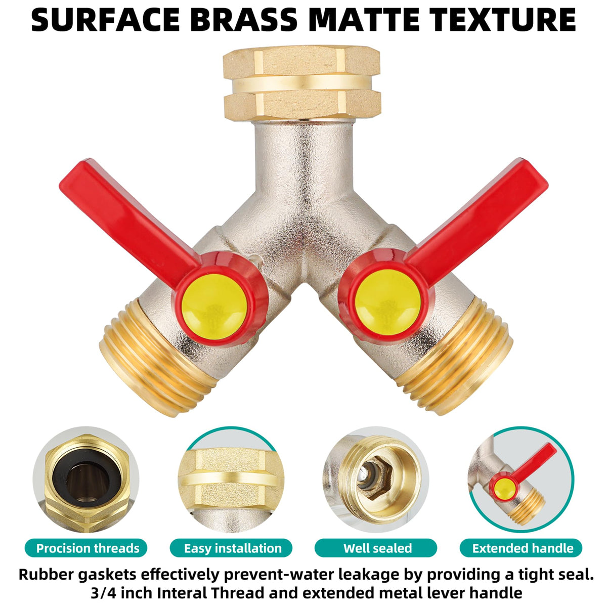 DINGBAI Hose Splitter 2 Way, Brass High Flow Garden Hose Splitter Heavy Duty, Hose Connector, Water Spigot Splitter, Full Flow Faucet Splitters with shutoff, 3/4” GHT Inlet