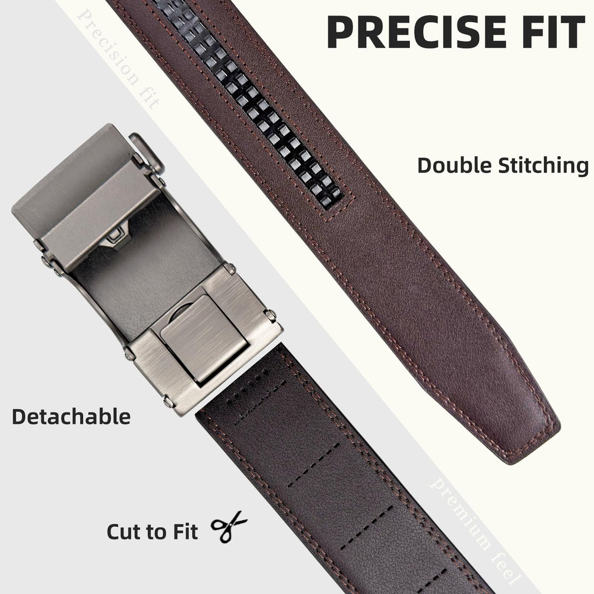 QVGFCTB Mens Belt 2 Pack, Leather Ratchet Belts for Men - Adjustable Trim to Fit Holeless Click Buckle for Dress, Casual & Jeans, 1 3/8"
