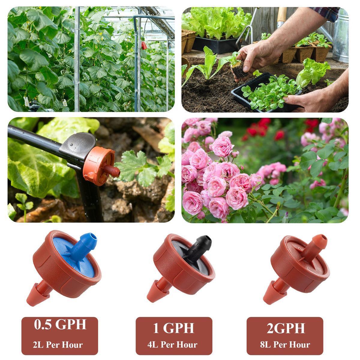 60Pcs 1 GPH Pressure Compensating Irrigation Spot Drippers,Constant Flow Barb Outlet Watering Dripper Emitters Heads Parts for 1/4 Inch Watering Tubing Line for Garden Pots Plants Irrigation Systems