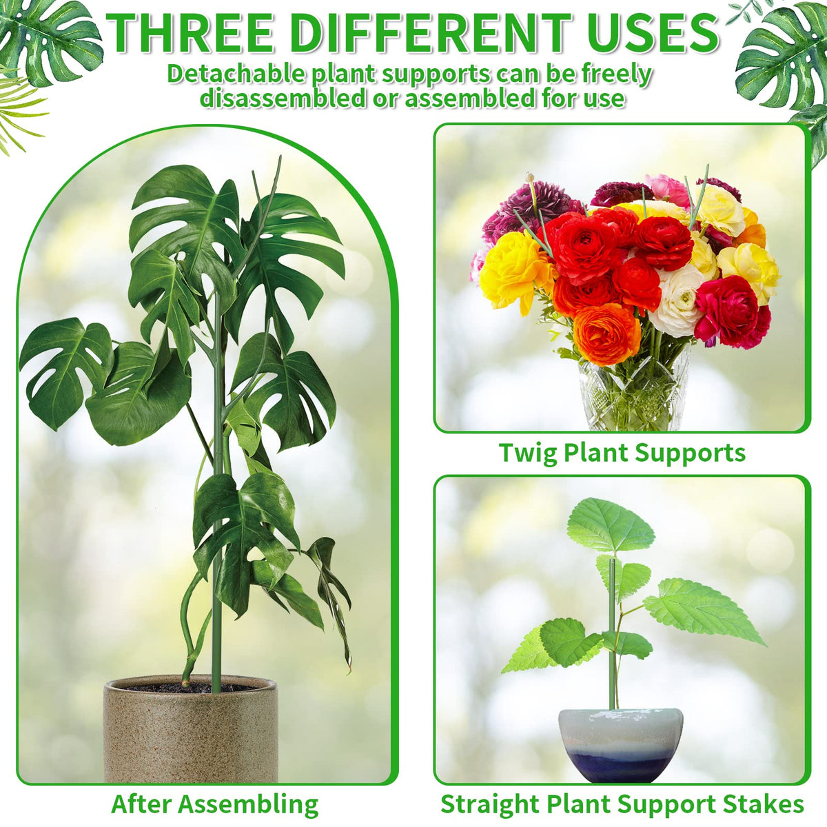 ROADPLUM 6 Pack 27.56" Detachable Twig Plant Support Stakes Set, Blends in to Plant, Branch Plant Sticks with Orchid Clips Twist Plant Ties, Twig Trellis for Indoor Outdoor Plants Potted Plants Flower