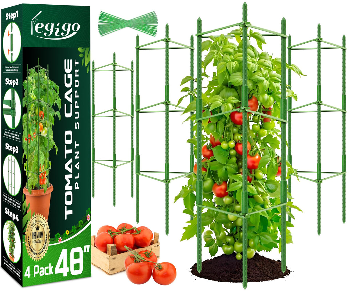 Legigo 4ft 4-Pack Tomato Cage for Garden Plant Support- Up to 48inch Garden Stakes Tomato Cage, Tomato Trellis for Potted Plants, Tomato Cages Plant Stakes for Climbing Vegetables Plants Flowers