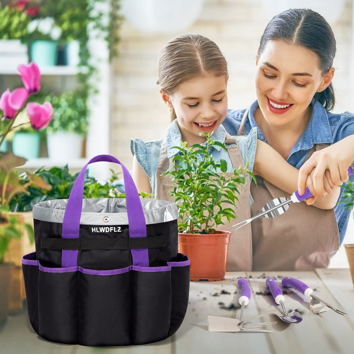 HLWDFLZ Purple Garden Tool Set Gardening Items for Women - 11PCS Heavy Duty Garden Tools with Detachable Storage Bag, Weeder, Dual-Purpose Hoe