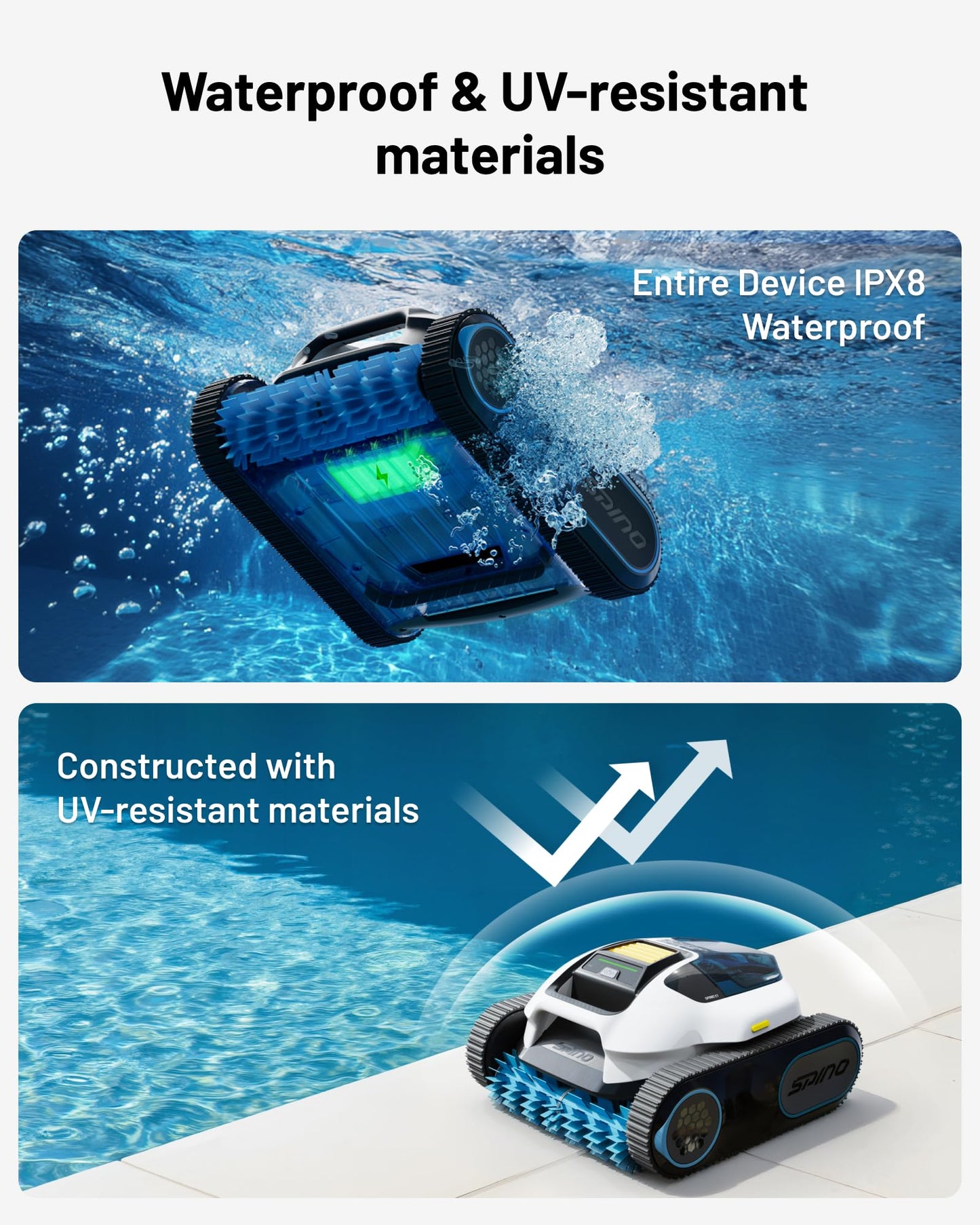 (2026 Upgrade) Spino E1 Cordless Robotic Pool Cleaner, Pool Robot for Wall & Waterline Cleaning, Smart Arc Path for Pools up to 1,600 Sq.ft, Up to 210 Mins Runtime, with 5 Modes, APP Control